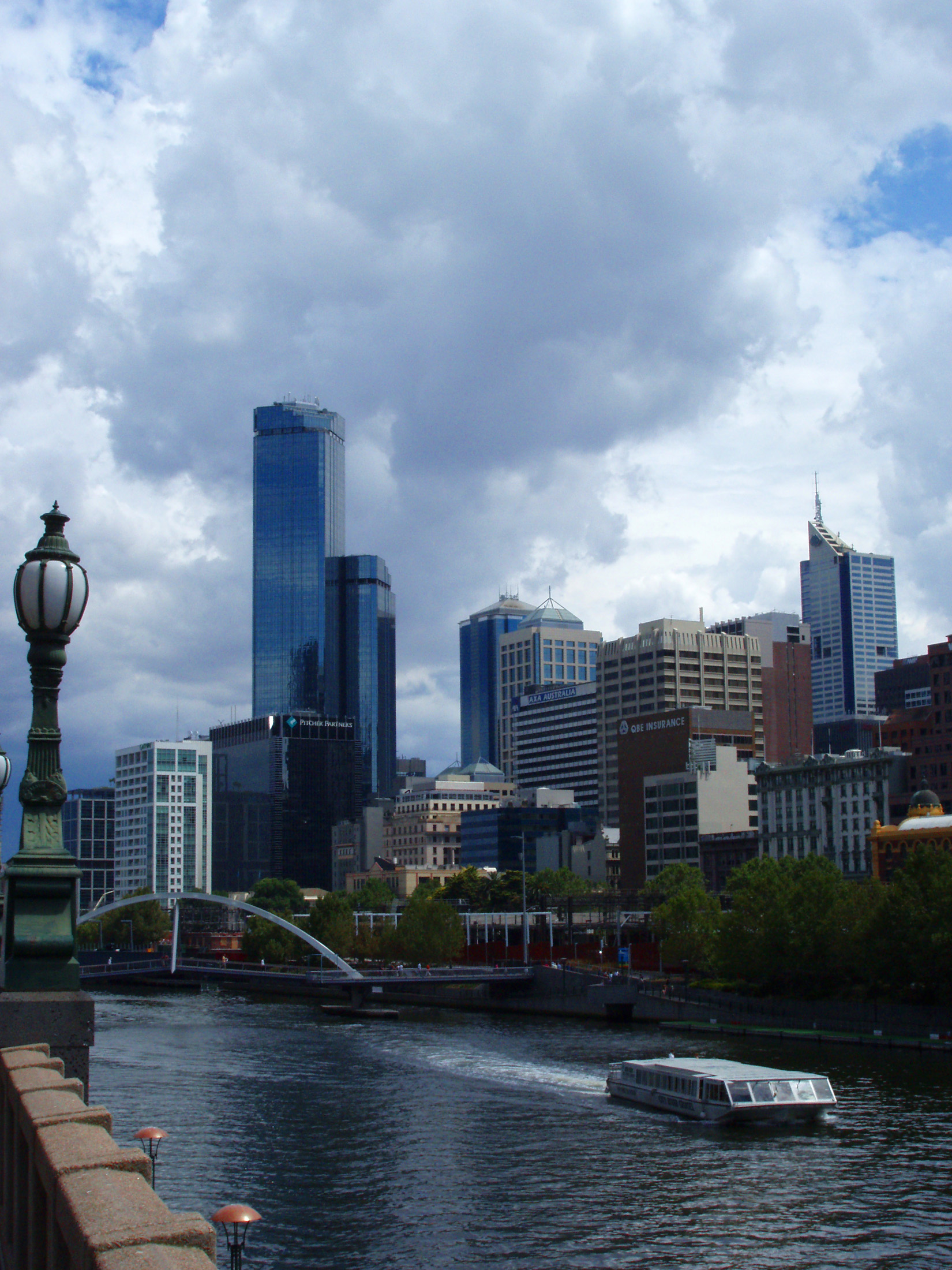 an image of City View in Melbourne Australia with Yarra River Cruise and High Rise Buildings.