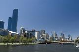 A beautiful clear blue day from the Southbank river side with views over the city of Melbourne.