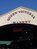 Signage of Famous Queen Victoria Market in Melbourne on Blue Sky Background.