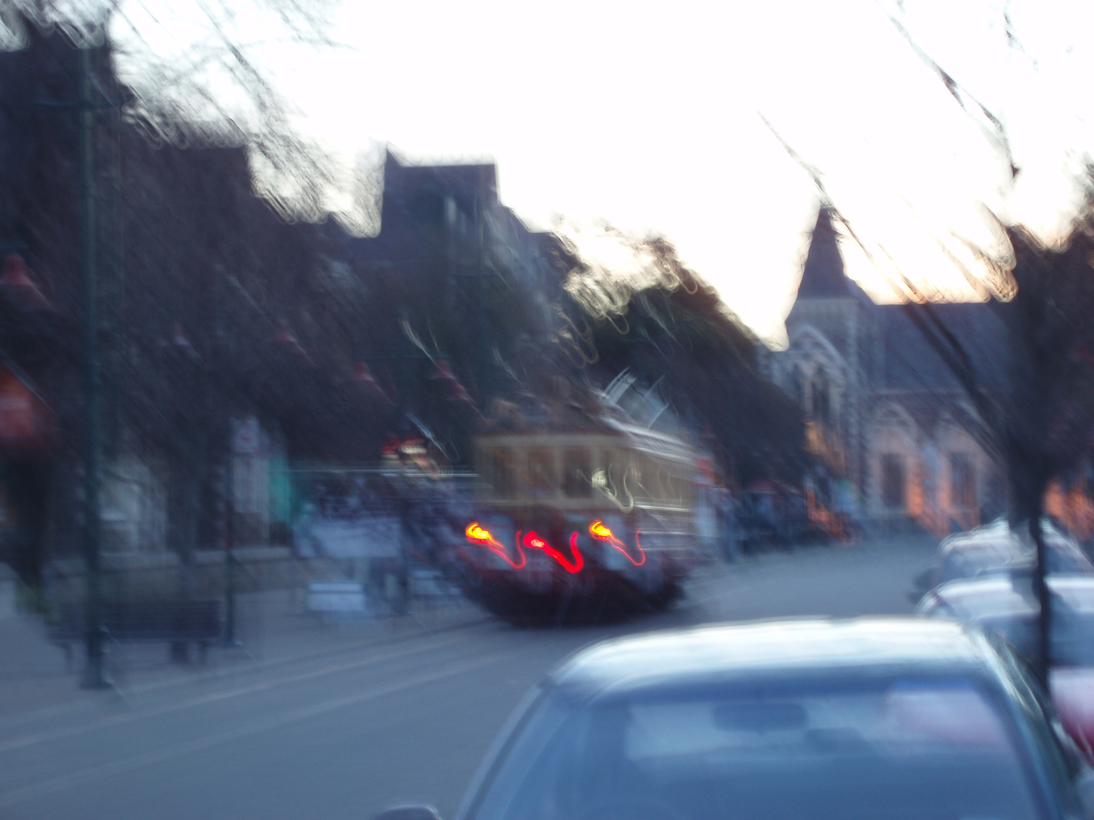 an image of abstract blur of a tram in christchurch,