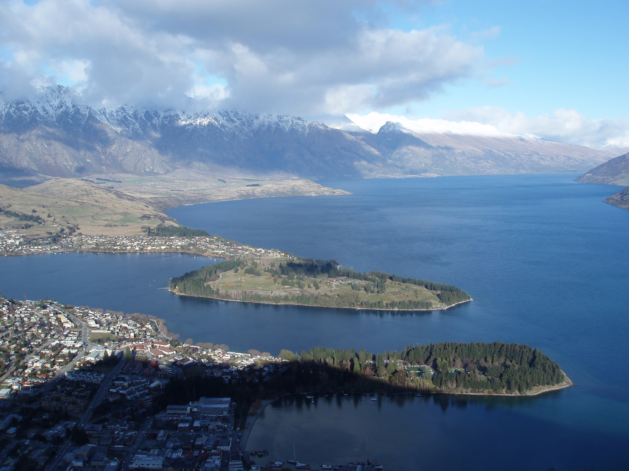 an image of panoramic view of queenstown and lake wakatipu