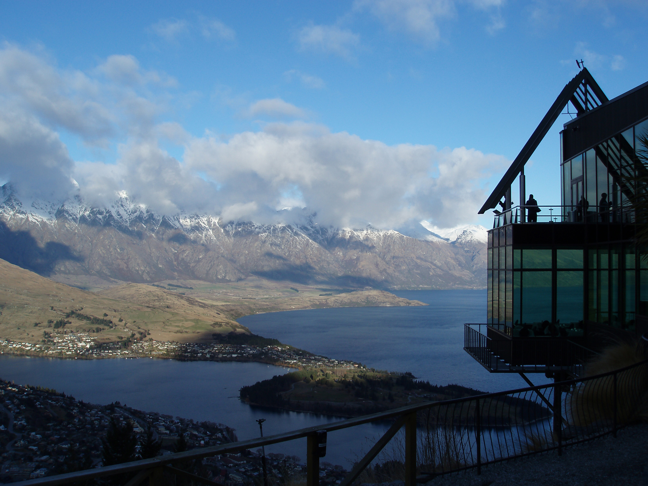 an image of view of lake lake wakatipu from bobs peak and the bungee jump
