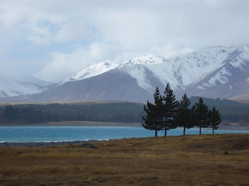 cobalt blue waters of lake pukaki and snow covered mountains