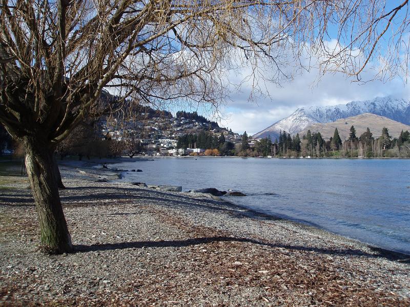 the shores of lake wakatipu in queenstown, newzealand