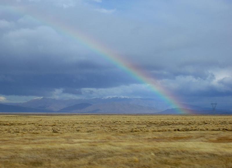 rainbow on the plains, somewhere on the way to Twizel