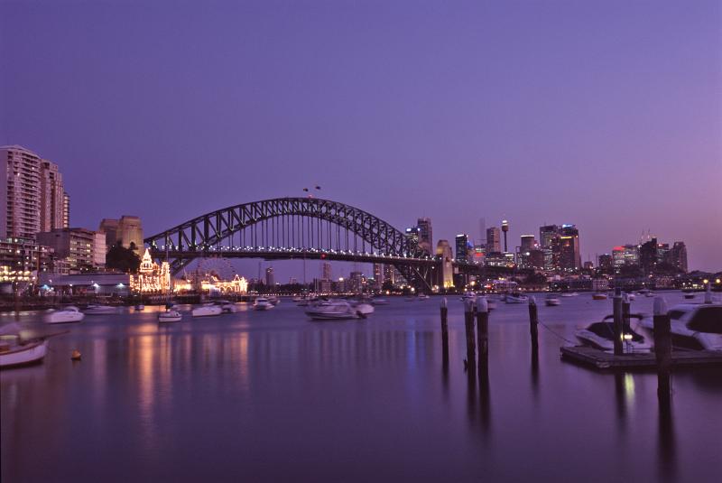 Sydney Harbour Bridge that carries rail, vehicular, bicycle and pedestrian traffic between the Sydney central business district and the North Shore. Captured at Night Time