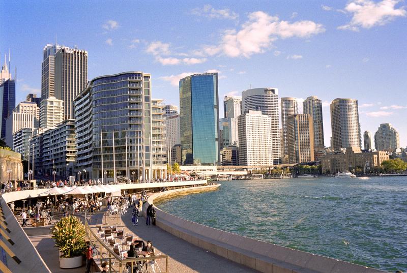 Highrise Buildings and Promenade at Circular Quay Harbor, Sydney, Australia