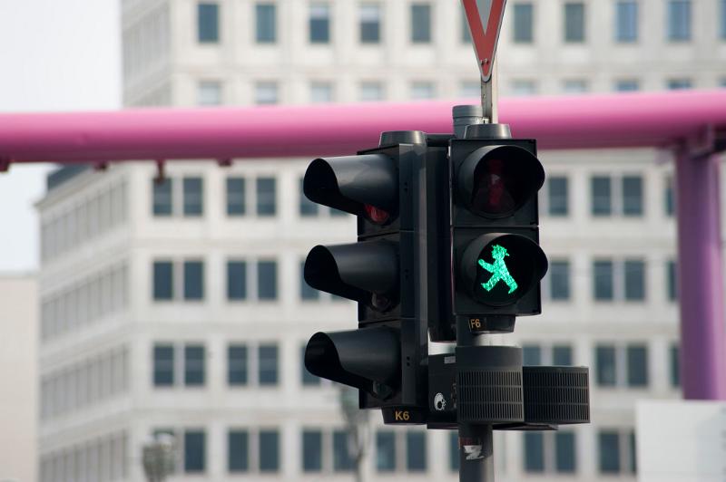 A green ampelmann crossing light in former east germany