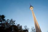 the berlin tv tower, low angle view at twilight