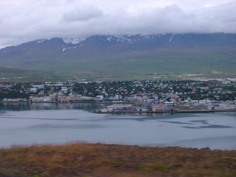 Town of Akureyri and Eyjafjorour Fjord and Mountains in Background in Northern Iceland