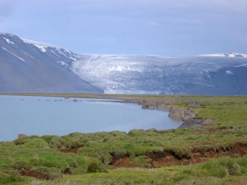 Scenic View of Hvitarvatn or Hvitarlon Lake in Iceland with Glacier in Background