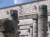 Stone columns in the Mayan ruins of Chitzen Itza on the Yucatan Peninsula, Mexico, a popular tourist destination