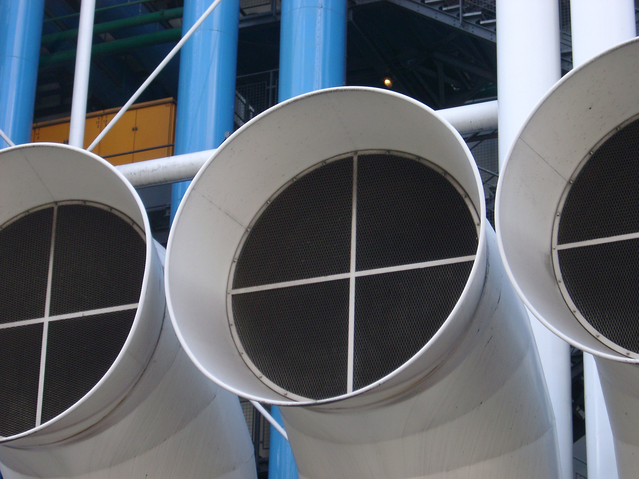 an image of Detail of the Centre Georges Pompidou showing the air intake of the ducting on the exterior of the building, Paris France