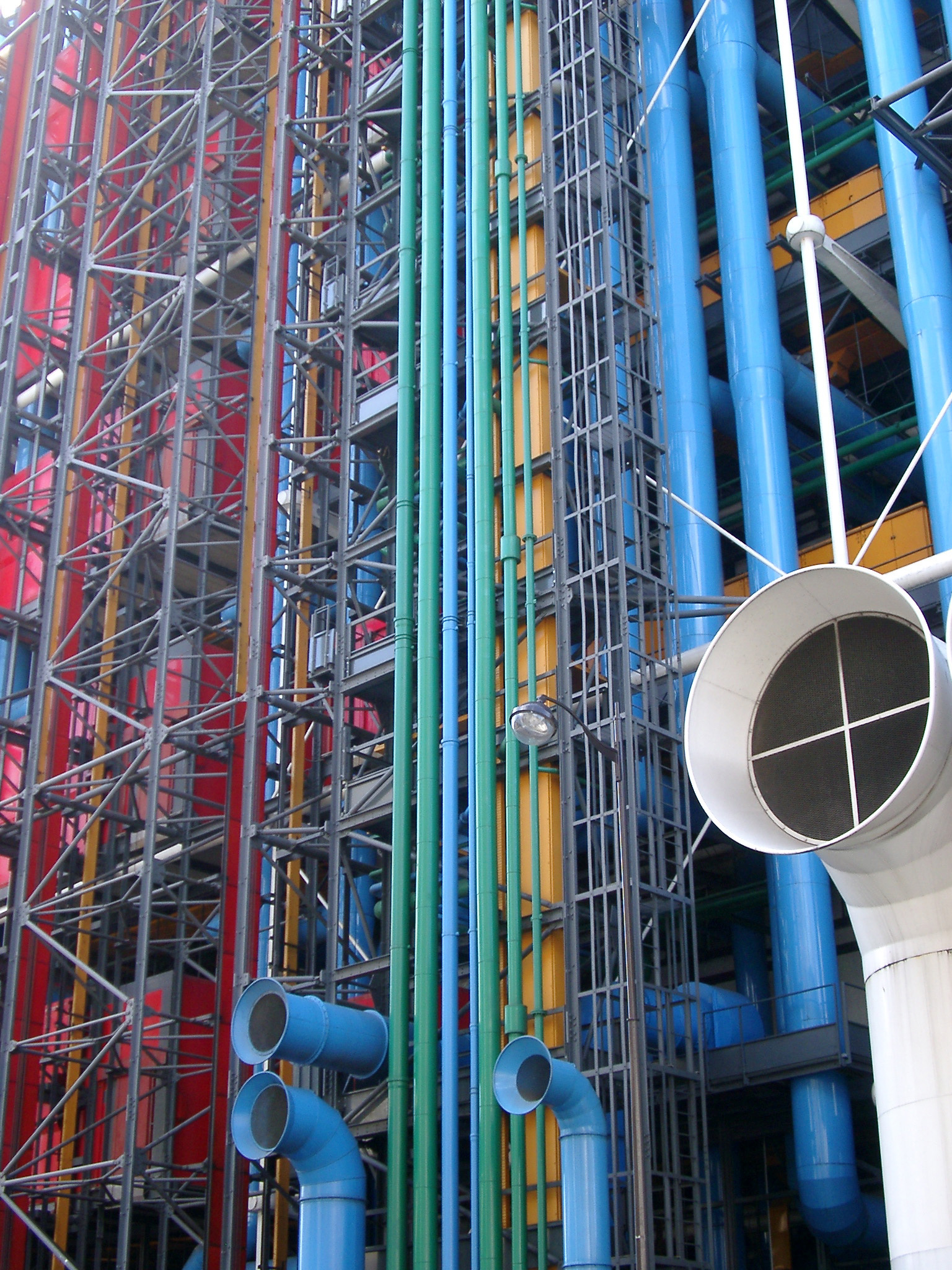 an image of Close up Tall Colored Bars and Pipes at Centre Georges Pompidou Complex Building