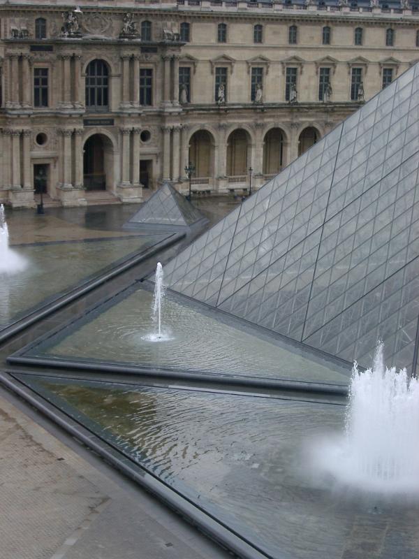 Pyramide Inversee and Water Fountains at Louvre Museum, Paris, France