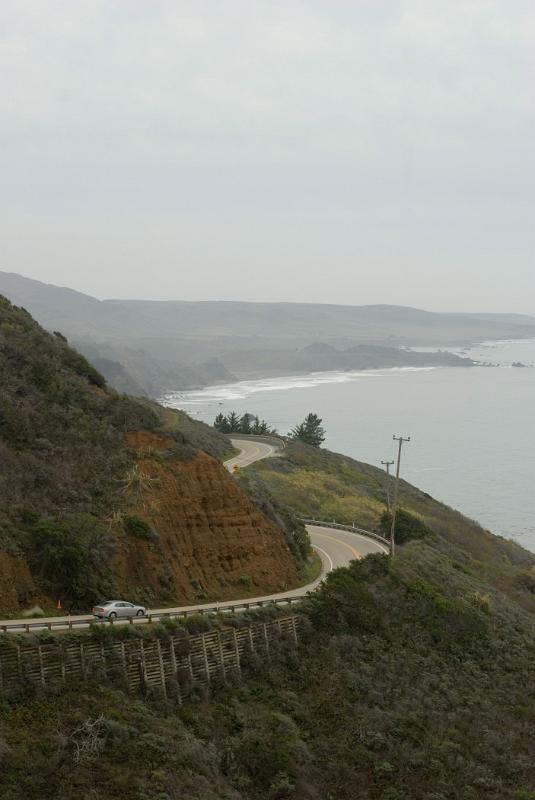 Coastal view of the Big Sur Highway, or Route No 1, on the central Californian coast showing the coastline and bends in the road