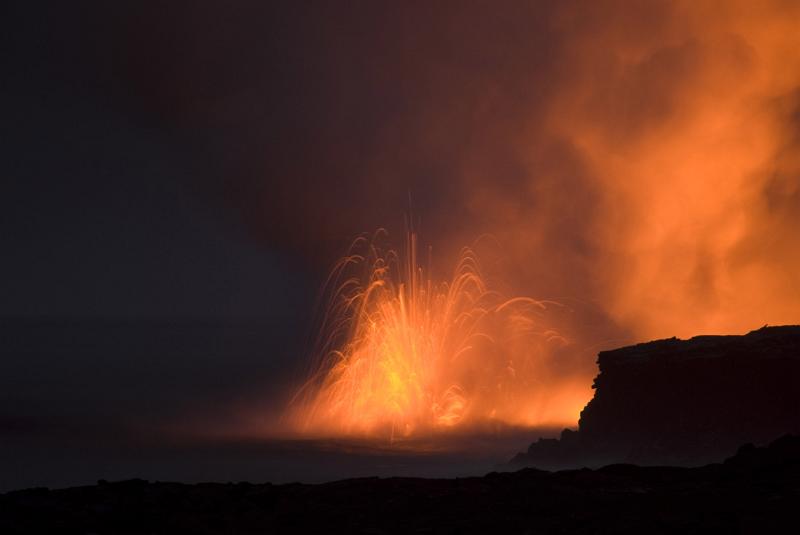 Red Hot Volcanic Lava Captured at Night Time