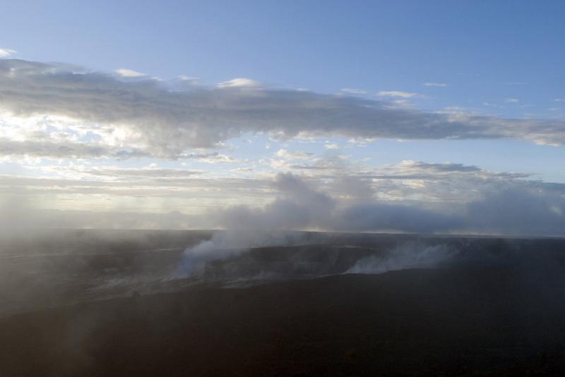 Overview of Steam Vents in Volcanoes National Park, Hawaii in Early Morning or Late Afternoon Sunlight