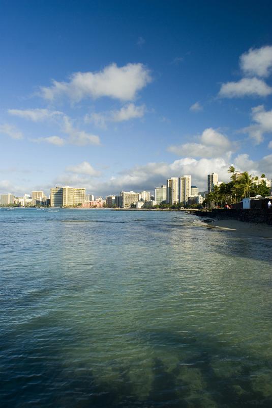 Beautiful Vacation Destination - Waikiki Beach in Hawaii. Captured with Tall Buildings in fine weather