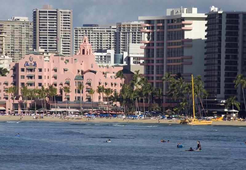 Architectural Resort Hotel Buildings at Beachfront. Captured with Tourists Enjoying their Vacation.