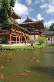 Beautiful Byodo In Buddhist Temple with Koi Fishes in Front Garden. Located at Hawaii