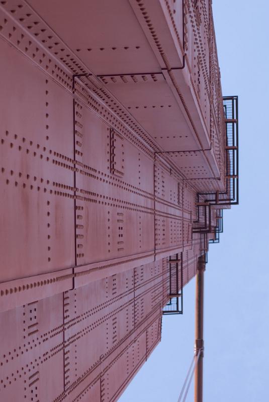 Details of Golden Gate Bridge San Francisco Detailed Metallic Design of Golden Gate Bridge San Francisco Isolated on Sky Blue Background.