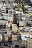 View across the rooftops of historical buildings and townhouses in San Franciso, California
