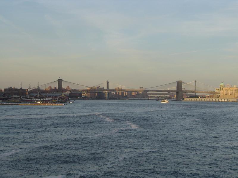 View of Brooklyn Bridge, New York View across the water of the steel structure of Brooklyn Bridge, New York, a popular tourist attraction and landmark
