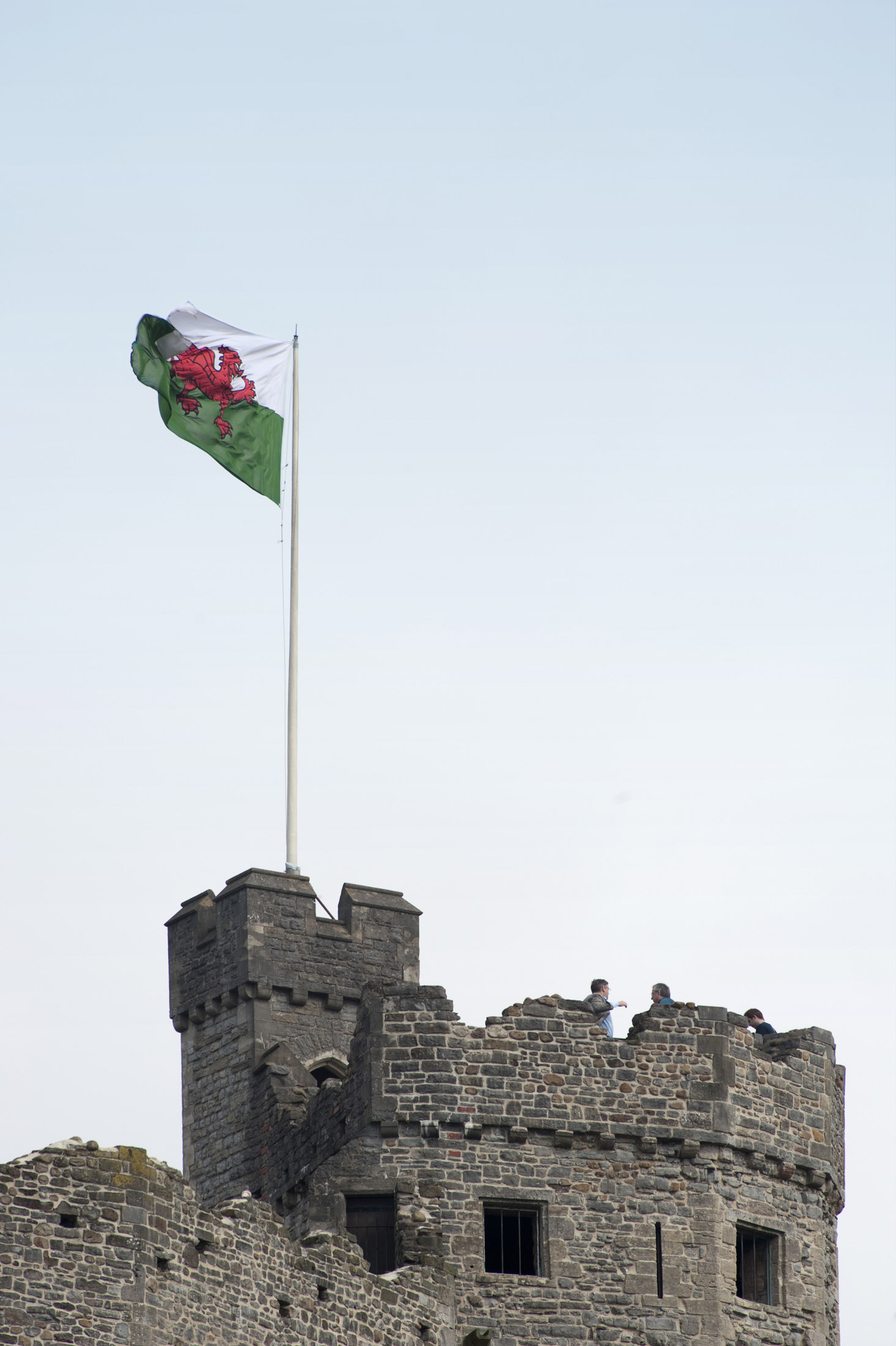 an image of the welsh national flag flying proudly from the top of cardiff castle