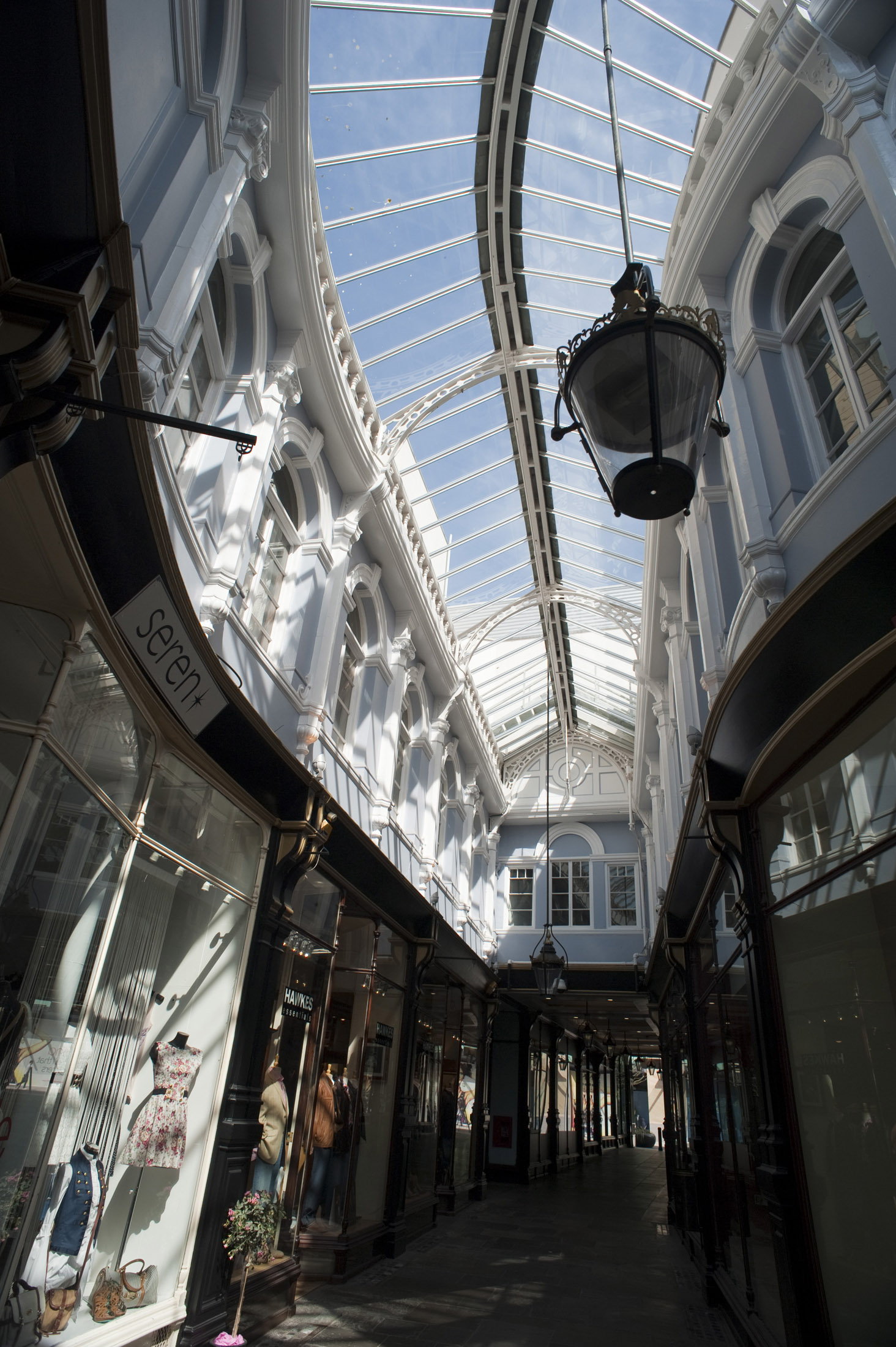 an image of curved glass roof of cardiffs morgan shopping arcade