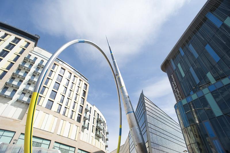 a giant modern sculpture called alliance by french artist Jean-Bernard Metais