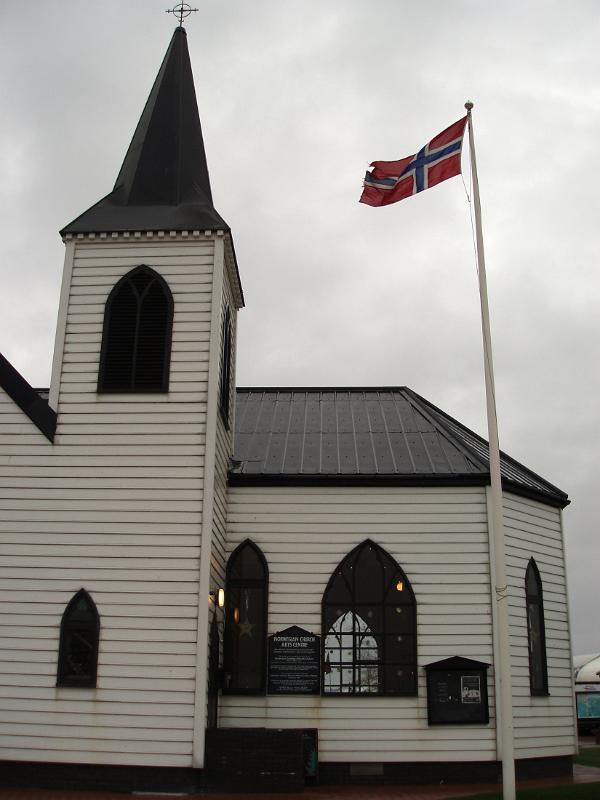 Black and White Architectural Norwegian Church at Cardiff, Wales, a Historic Lutheran Church Building and Formerly a Place of Worship for the Norwegian Community in Cardiff.