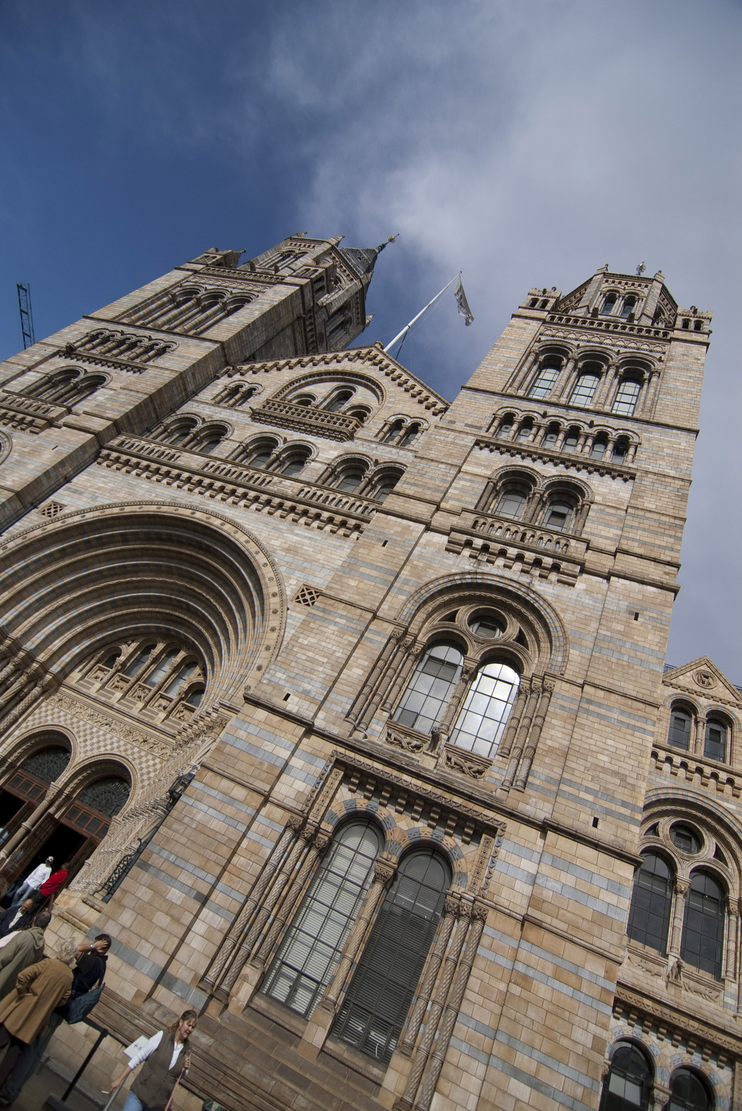 an image of Entrance to londons natural history museum (NHM) on the Cromwell road, london, designed by architect Alfred Waterhouse