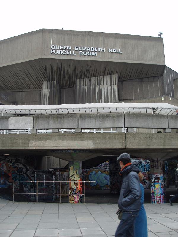 Exterior of Purcell Room at the Queen Elizabeth Hall in London, England.