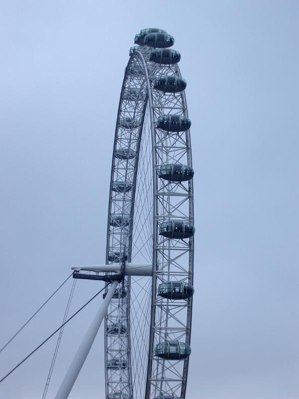 London Eye Millennium Wheel with a close up view of the rim showing the ovoid capsules used as observation posts for passengers and tourists giving a panoramic view of central London and the Thames