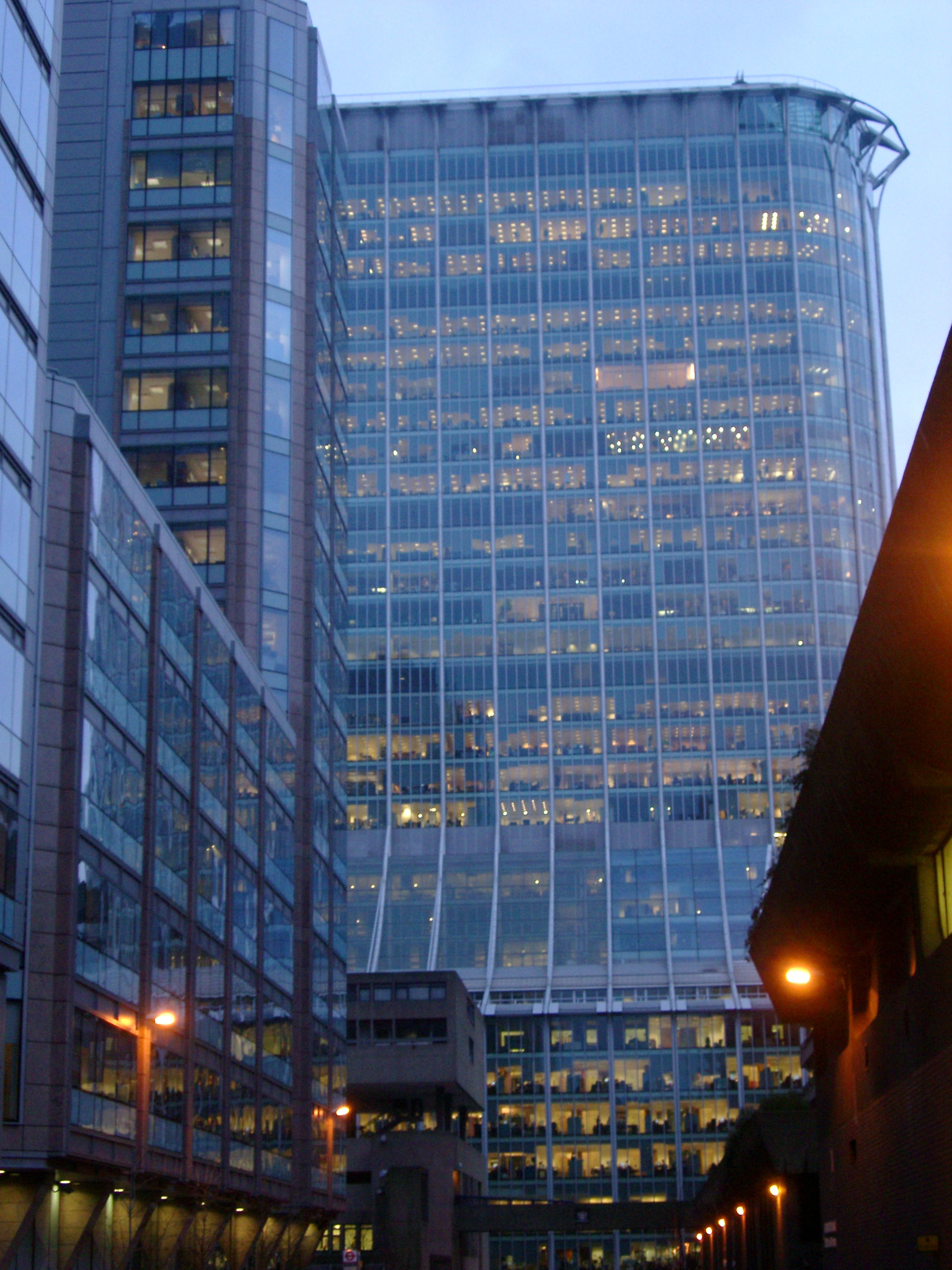 an image of Modern City Towers at London, England. Captured at Night.