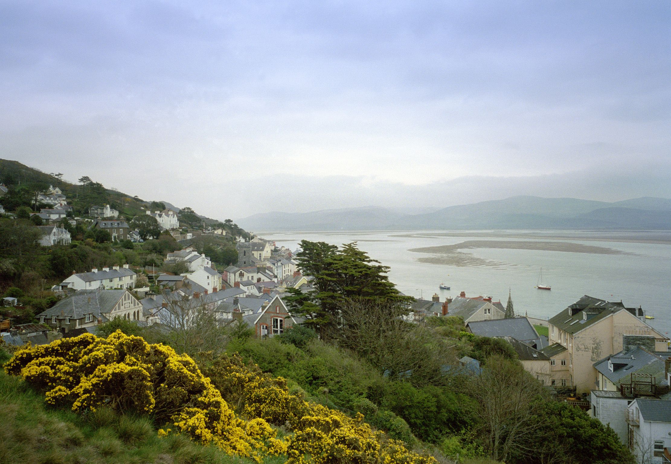 an image of Hillside Overview of Coastal Aberdovey Village, Gwynedd, Wales