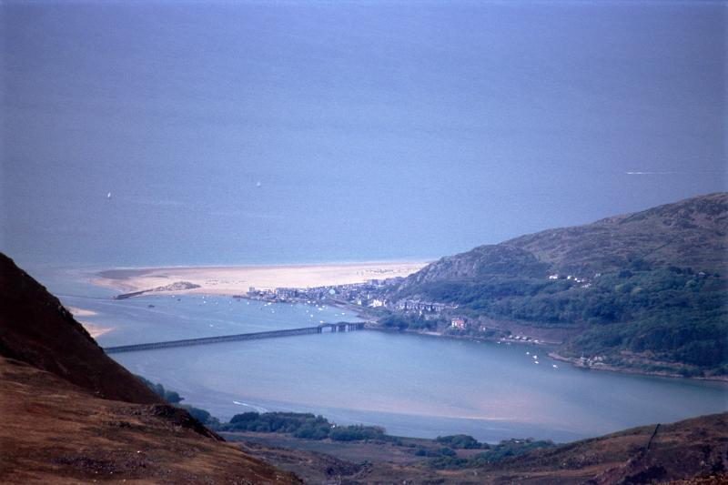 Overview of Coastal Barmouth with Beach and Estuary, Gwynedd, Wales