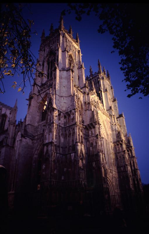 Looking Up at Gothic York Minster Cathedral in the Evening, York, England