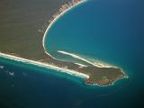 Beautiful Double Island Point at Queensland Surrounded by Blue Water Ocean. Captured in Aerial View