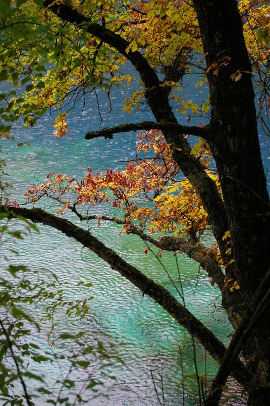 Tourist Attraction - Beautiful Autumn Colors at Famous Cyan Blue Lake in China