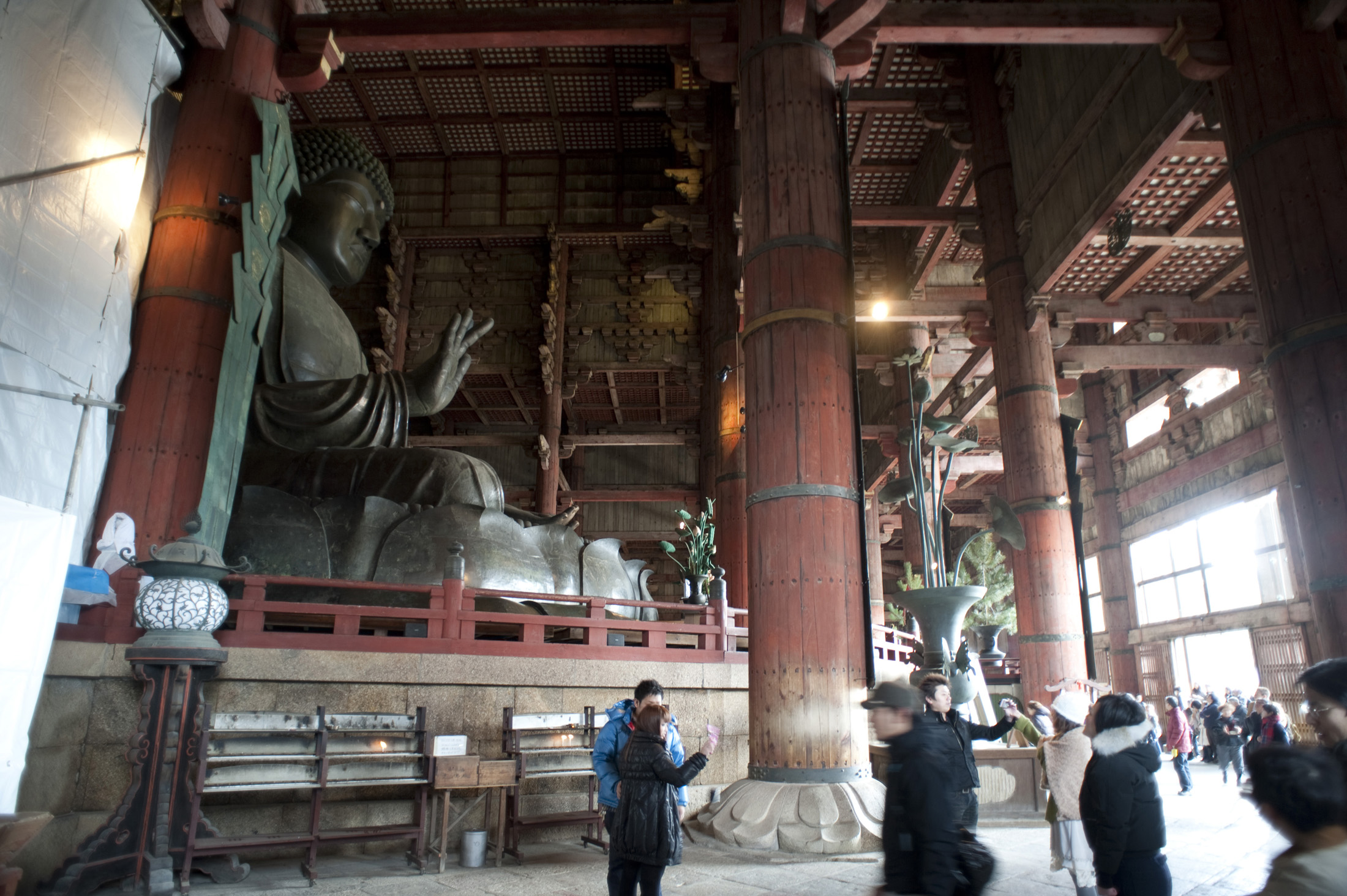 an image of The big buddha statue or Daibutsu inside the Todai-ji temple hall