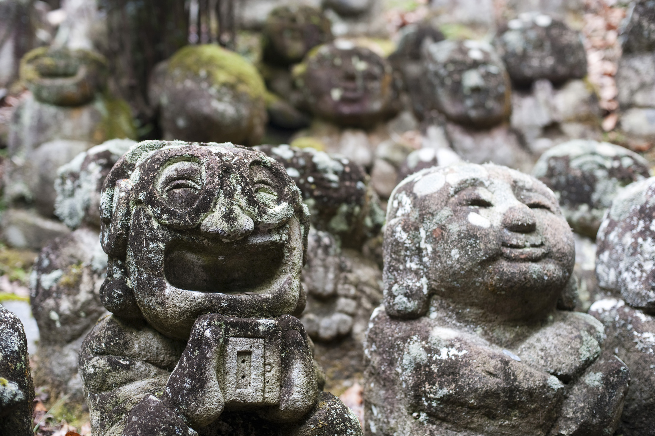 an image of Humorous Rakan sculptures at Otagi Nenbutsu-ji