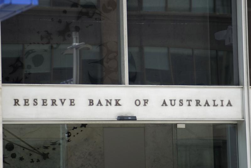 A close up of the sign above the building entrance to the Reserve Bank of Australia.
