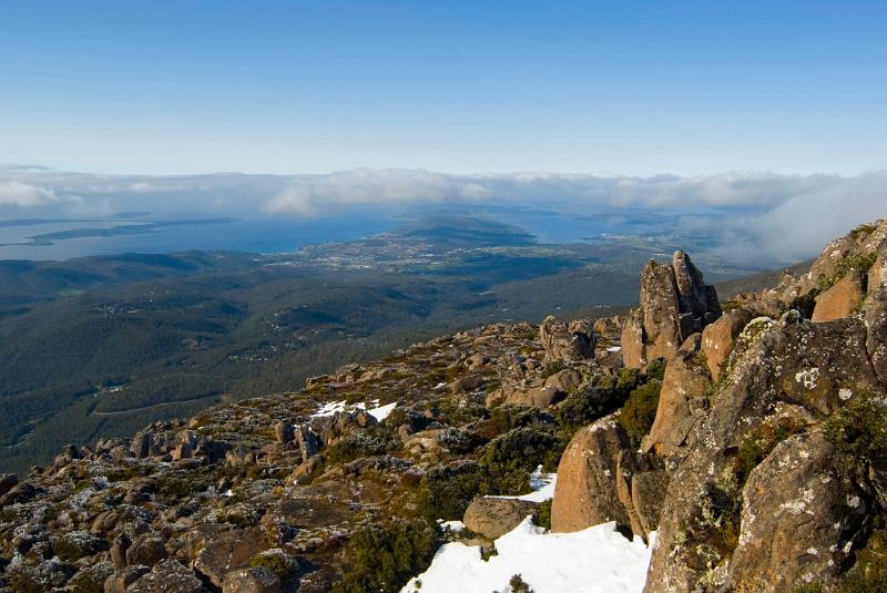alpine landscape on top of mount wellington looking down towards kingston