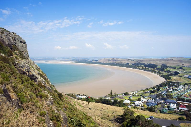 A beautiful panoramic coastline view from a mountain above the town of Stanley in Tasmania, Australia.