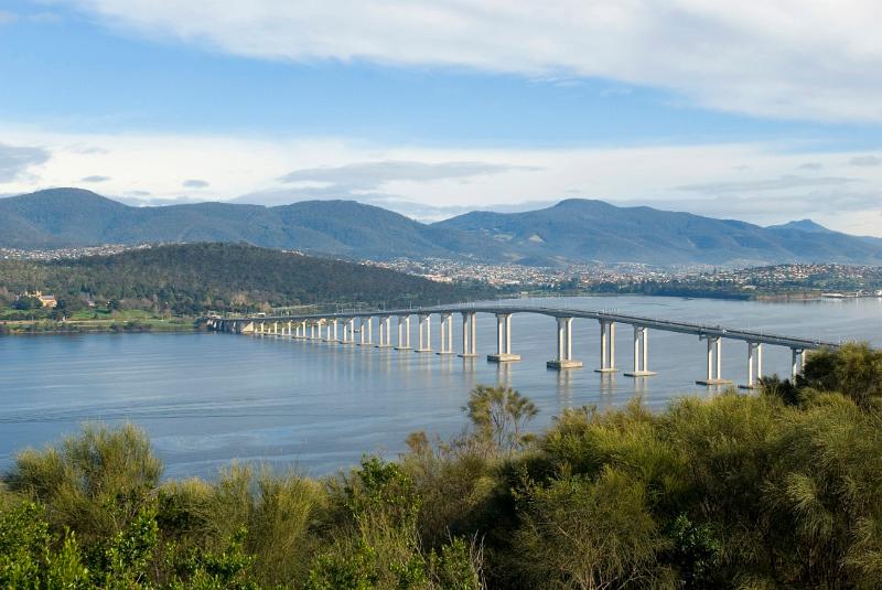 tasman bridge crossing the derwent river, hobart, tasmania