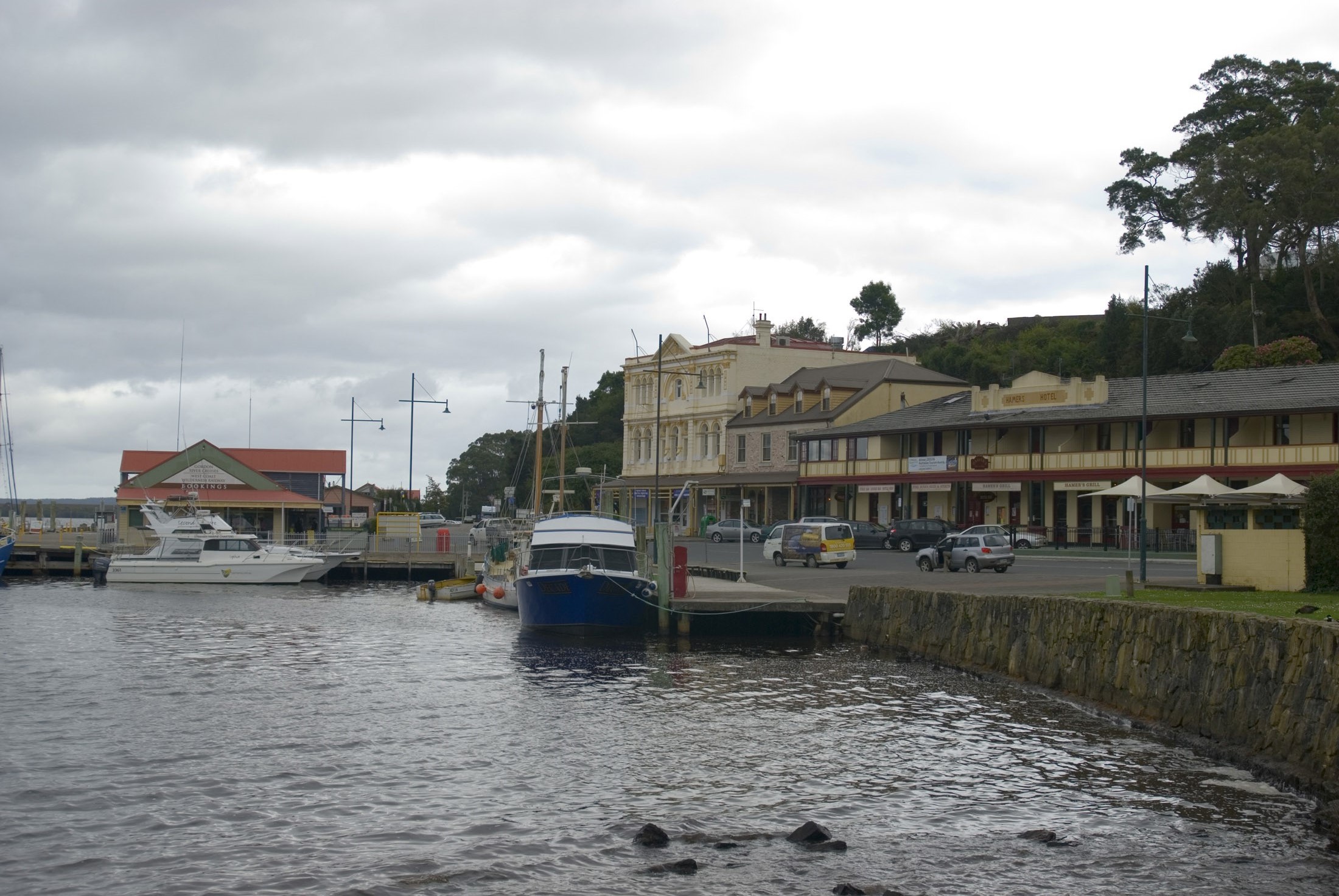 an image of waterfront tourist area in strahan, tasmania