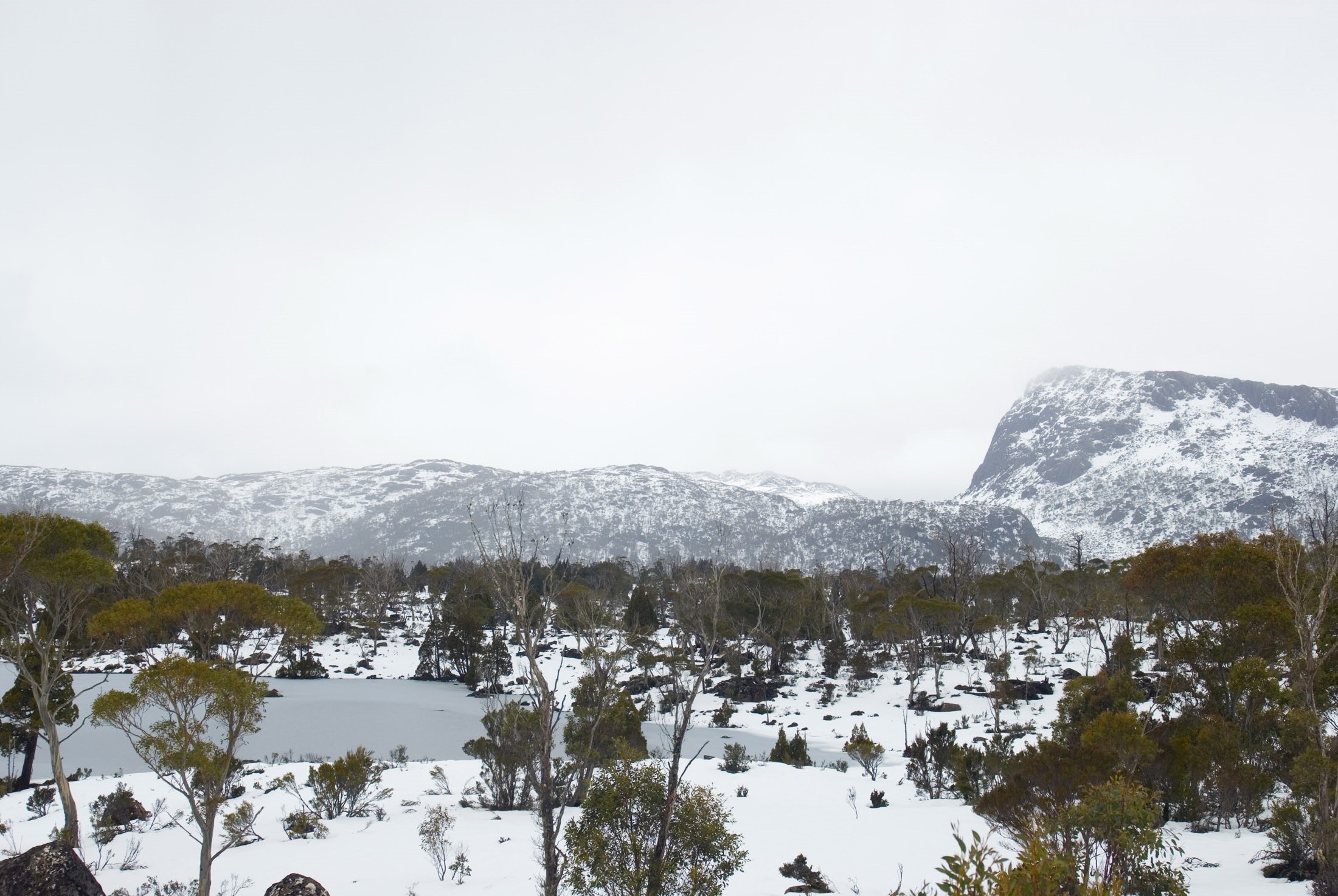 an image of a winter view towards herrods gate, walls of jerusalem in winter, tasmania