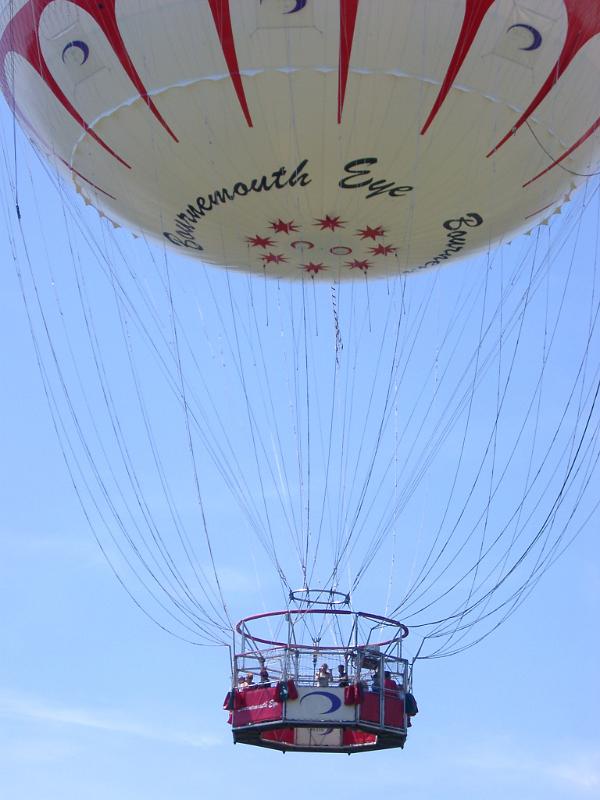 Low Angle View of Hot Air Balloon in Flight in Blue Sky